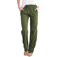 SNKSDGM Women Summer Flowy Cotton Linen Palazzo Wide Leg Pants Pajamas High Waist Pant Straight Trouser with Pocket