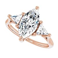 10K Solid Rose Gold Handmade Engagement Ring 1 CT Marquise Cut Moissanite Diamond Solitaire Wedding/Bridal Rings for Women/Her Propose Rings