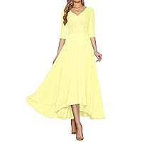 Dexinyuan Lace Mother of The Bride Dresses with Sleeves Chiffon Tea Length Formal Wedding Party Gowns