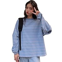 TaiShan Women's Fashion Simple Striped Sweater, Spring and Autumn, Thin Loose Korean Wind Lazy Faux 2 Piece Jacket