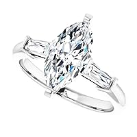 18K Solid White Gold Handmade Engagement Ring 1.5 CT Marquise Cut Moissanite Diamond Solitaire Wedding/Bridal Ring Set for Women/Her Propose Rings