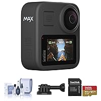GoPro MAX Waterproof 360 + Traditional Camera with Touch Screen Spherical 5.6K30 HD Video 16.6MP 360 Photos 1080p Live Streaming Stabilization Bundle with SD Card and Cleaning Kit
