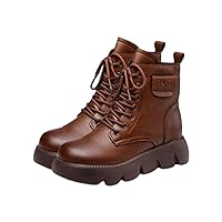 Fleece Lined Boots for Women Retro Novelty Round Toe Waterproof Warm Faux Plush Mid Heel Mid Calf Boots,JH124