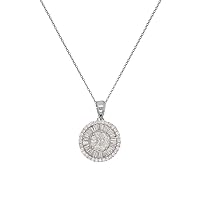 AGS Certified Round, Baguette & Princess Natural Diamond Cluster Pendant (SI2-I1, F-G) 1.35 ctw 14K White Gold. Included 18 inches 14K Gold Chain.