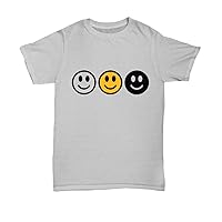 Three Yellow Happy Smiley Face Emoji Retro 70s 80s 90s Vintage Positive Vibes Women Men Plus Size T-Shirt Ash