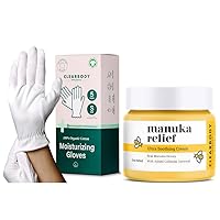 Manuka Honey Eczema Cream and Clearbody Organic Gloves Small. White Organic Cotton Gloves 5 Pairs (10 Pcs) – 100% Organic Cotton Gloves for Dry Hands –Reusable Moisturizing Gloves with Manuka Honey