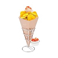 Restaurantware Cone Tek 9.5 Inch French Fry Cones 100 Recyclable Food Cones - Built-In Sauce Cup Grease-Resistant Lining Bamboo Print Paper Snack Cones For Appetizers And Charcuterie