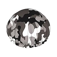 Black Grey White Camo Print Women'S Lightweight, Soft And Reusable Shower Cap For Women Long Hair Breathable