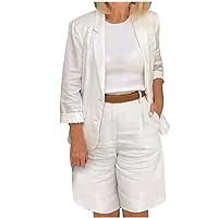Women's Office Work Outfits 2 Piece Set Blazer Cardigan and Bermuda Shorts Matching Suit Dressy Casual Two Piece