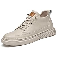 Men's Skateboarding Shoes Height Increasing Sneakers Leather Mid-top for Male Casual Leisure Spring Autumn Retro Lace Up