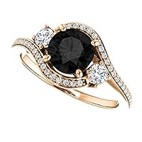 Love Band 1 CT Swirl Black Moissanite Engagement Ring 14k Rose Gold, Halo Twisted Black Diamond Ring, Three Stone Black Diamond Ring, Amazing Rings For Her