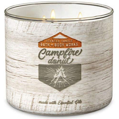 Bath and Body Works White Barn Campfire Donut 3 Wick Candle 14.5 Ounce White Wood Look Label