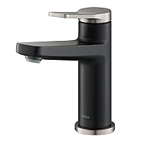 KRAUS Indy Single Handle Basin Bathroom Faucet in Spot Free Stainless Steel/Matte Black, KBF-1401SFSMB