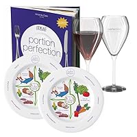 Portion Control Couples Dinner Pack for Weight Loss, Portion Control Plate & Wine Glasses, Clear Instructions for Men, Women & Children, Protein, Carbs & Veg