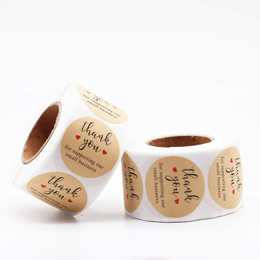 YOGET 1.5'' Thank You for Supporting Our Small Business, Kraft Paper Thank You Stickers, 500 Labels Per Roll