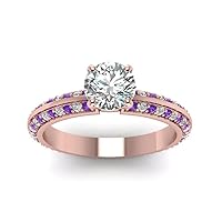 Choose Your Gemstone Knife Edged Ring rose gold plated Round Shape Side Stone Engagement Rings Gemstone Wedding Promise Gift Casual Wear Party Wear Daily Wear Office Wear US Size 4 to 12