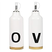 Home Basics OV37215 Bottle, 10 oz. Oil and Vinegar Set, White/Bamboo/Black