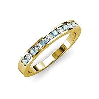 Aquamarine & Diamond 11 Stone Channel Set Wedding Band 0.36 ctw 18K Yellow Gold
