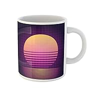 Coffee Mug Purple 90S 80S Retro Sci Fi Sunset Vhs Electro 11 Oz Ceramic Tea Cup Mugs Best Gift Or Souvenir For Family Friends Coworkers