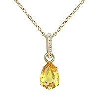 RKGEMSS 14K Gold Plated Citrine Necklace, November Birthstone Pendant, Gemstone Necklace, Dainty Pear Shape Necklace for Girls, Gift For Her