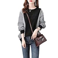 Women Spring Autumn Korean Style Loose Shirt Stitching Pullover Casual All-Match Long Sleeve Womens Tops