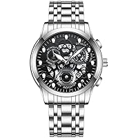 Gosasa Watch for Men's Women's Stainless Steel Calendar Chronography Quartz Hollowed Out Luminous Analog Display Waterproof Business Unisex Wristwatch