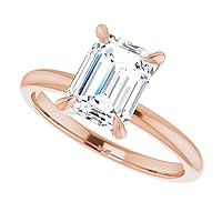18K Solid Rose Gold Handmade Engagement Ring 1.00 CT Emerald Cut Moissanite Diamond Solitaire Wedding/Bridal Ring for Woman/Her Beautiful Ring