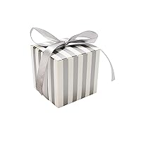 50 Pack Small Candy Box Wedding Candy Boxes with Ribbons Stripe Party Favor Boxes Small Gift Boxes for Wedding Bridal Shower Anniversary Birthday Party (Silver)