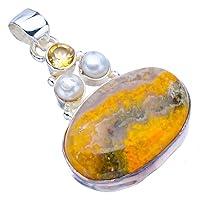 StarGems® Natural Bumble Bee Jasper Citrine And River Pearl Handmade 925 Sterling Silver Pendant 1.5
