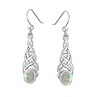 Choose Your Gemstone Sterling Silver Celtic Knot Linear Drop Earrings Design Oval Shape Jewelry for Women Girls Gifts Fish Hook Earring, Chakra Healing Birthstone Earring .ÿ