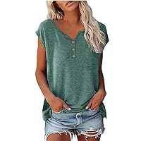 Womens Henley Tunic Tops Button Up T-Shirts Short Sleeve V-Neck Casual Blouses Plain Summer Tee Tops