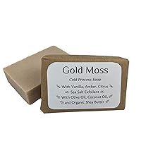 Gold Moss Handmade Cold Process Soap, Coconut oil, Olive Oil, Organic Shea butter to Moisturize and Clean, Natural Plant Oils and Fragrances, No Detergents or Harsh Chemicals, 1x5oz bar