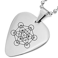 Stainless Steel Seal of Archangle Sacred Geometric 13 Circles Hexagram Healing Guitar Pick Necklace for Protection,Powerful Angel of Life Geometry Amulet Pendant Silver Bead Chain