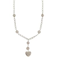 18kt white gold necklace 750/1000 with central heart and white zirconia balls