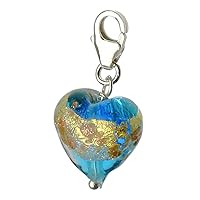 Murano-style Glass Heart Charm Sterling Silver Pear Lobster Clasp