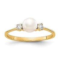 14k Yellow Gold Polished Prong set 5mm Freshwater Cultured Pearl Diamond Ring Size 6.00 Jewelry for Women