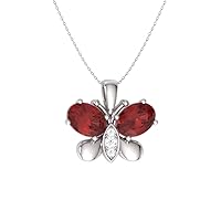 Diamondere Natural and Certified Oval Cut Gemstone and Diamond Butterfly Necklace in 14k White Gold | 0.60 Carat Pendant with Chain