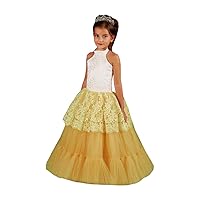 Girl's High Neck Tiered Princess Dress Pageant Gowns Appliqued Sleeveless Flower Girl's Dress