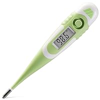 9-Second Waterproof Digital Thermometer with Flexible Tip for Fast Oral, Rectal or Underarm Temperature Readings for Babies, Children and Adults, Green
