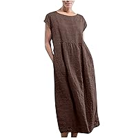 Summer Long Dresses for Women 2023 Casual Plus Size Cotton Linen Tshirt Dress Sleeveless Loose Baggy Kaftan Dress