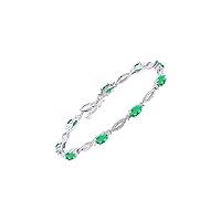 Rylos Tennis Bracelet with 6x4MM Birthstone Gemstones & Diamonds Sterling Silver 925 - Adjustable to 7-8