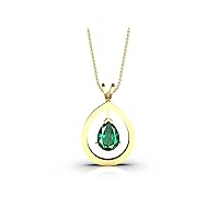 1 Ctw Pear Cut Natural Zambian Emerald Necklace In 14k Solid Gold For Girls And Women 5x7 MM Emerald