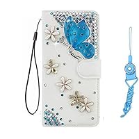for Moto One 5G Ace, Bling Leather Wallet Flip Protective Phone case & Neck Strap [Kickstand] [Card Slots] [Magnetic Closure] for Motorola Moto One 5G Ace (Silver Crown)