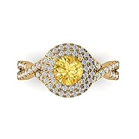 1.5 ct Round Cut Solitaire double halo Natural Yellow Citrine Accent Anniversary Promise Engagement ring 18K Yellow Gold