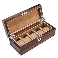 Watch Box 5 Slots Jewelry Collection Finishing Display Wooden Box/5 Detachable Mats and Metal Buckle for Men