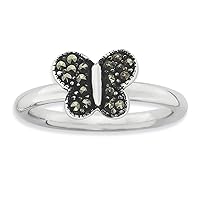 Stackable Expressions 2.25mm 925 Sterling Silver Polished Marcasite Butterfly Angel Wings Ring Jewelry Gifts for Women - Ring Size Options Range: J to T