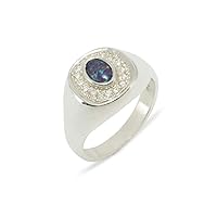 18k White Gold Created Opal Triplet & Diamond Mens Signet Ring - Sizes 6 to 12 Available (0.14 cttw, H-I Color, I2-I3 Clarity)