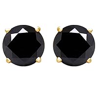 3/4 Carat Round Shape Black Natural Diamond Solitaire Stud Earrings 14K White Gold (0.75 Cttw)