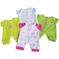 Constructive Playthings Washable Pajama Outfits with Hook and Loop Closures for 10 inch Baby Dolls, Set of 4
