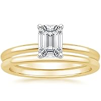 Emerald Cut Moissanite Engagement Ring Set, 1CT VVS1 Colorless, Sterling Silver Vintage Style, Wedding Band Included